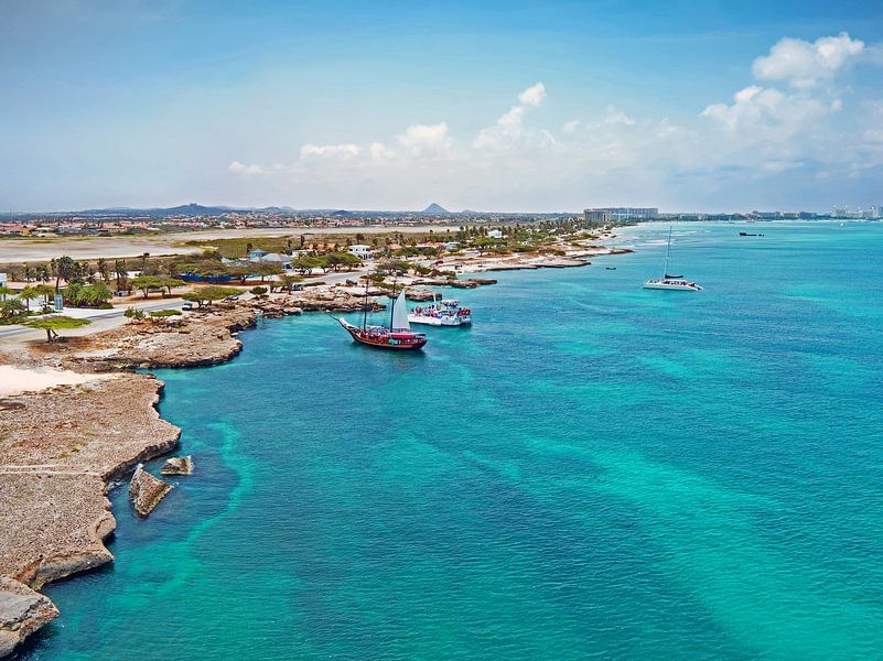 Aerial view of a bay on Aruba north side in the Caribbean Sea by Eye on You