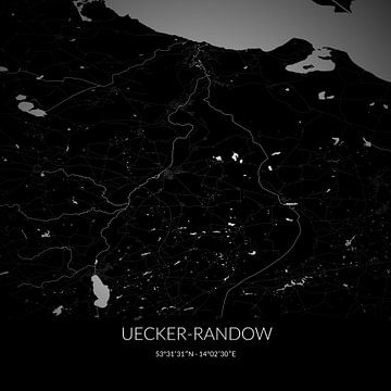 Carte en noir et blanc de Uecker-Randow, Mecklenburg-Vorpommern, Allemagne. sur Rezona
