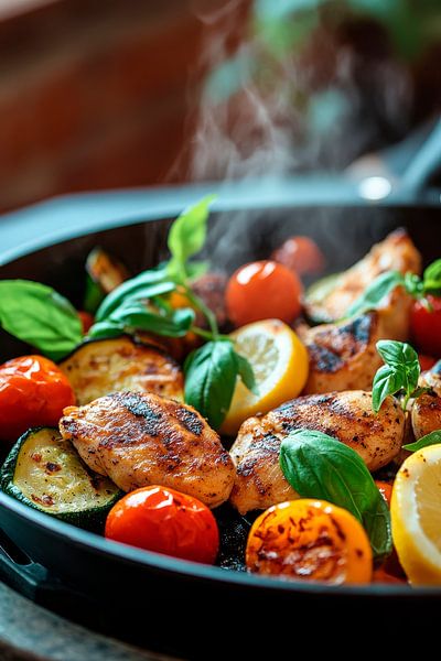 Gegrilltes Hähnchen mit Gemüse und Kräutern von Poster Art Shop