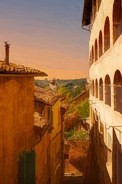 Siena: Uitzicht vanaf het Santuario di Santa Caterina, Digitaal werk in aquarelstijl van Berthold Werner