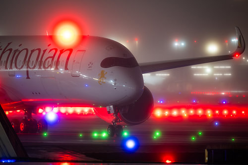 Ethiopian Airbus A350 waiting to depart from Frankfurt Airport