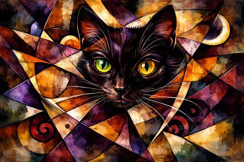 Zwarte kat met abstracte achtergrond
