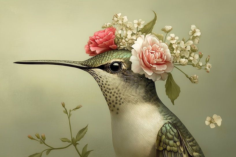 Kolibrie met bloemen van PixelMint.