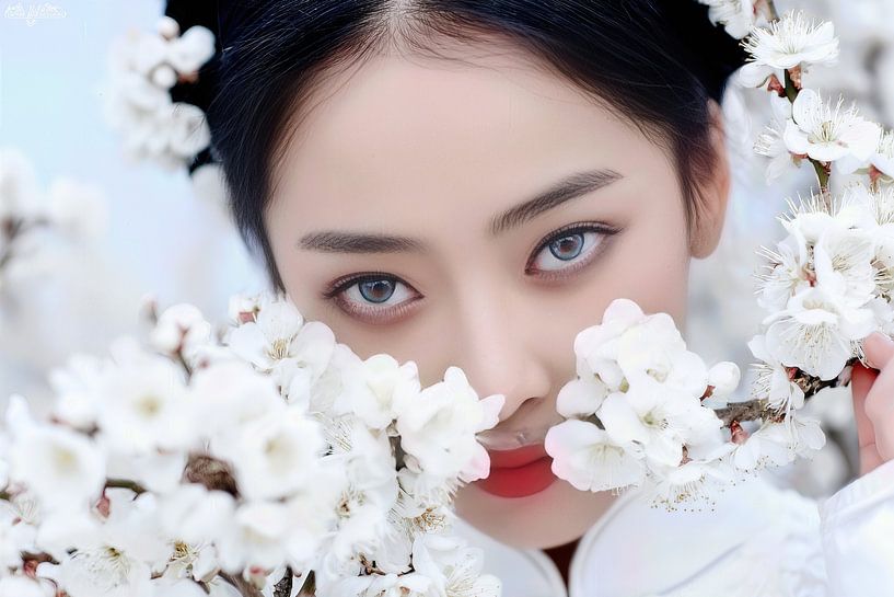 malerisches Japan Frau mit Blumen von Egon Zitter