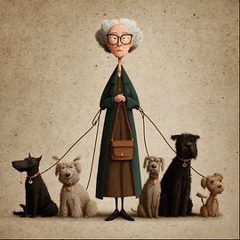 vrouw met haar 5 honden van Joost Berndes