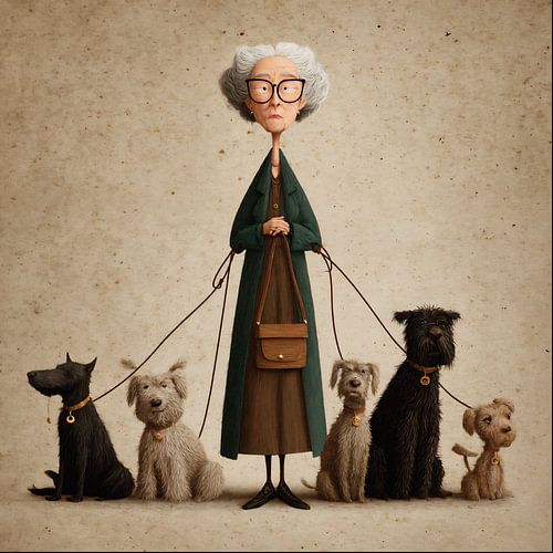 woman with her 5 dogs