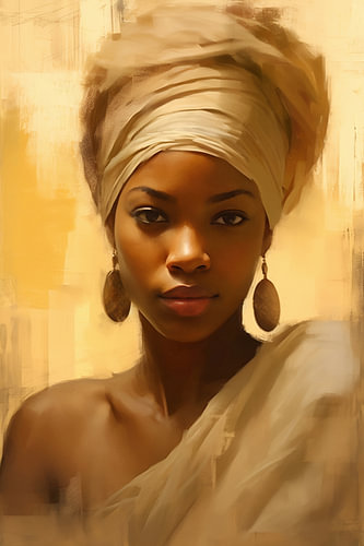 African woman wearing wooden earrings in gold