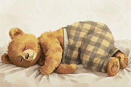 Sleeping bear under checkered blanket by Imperial Art House