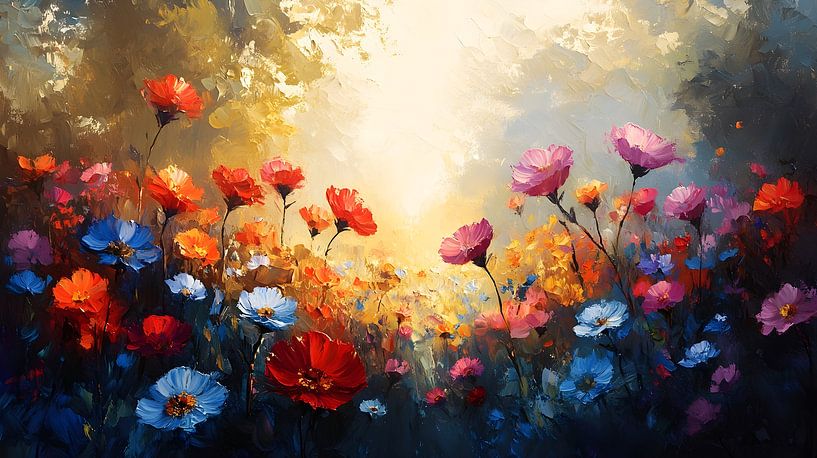 Zomer zonovergoten bloemen landschap van Jan Bechtum