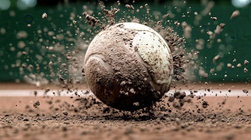 Tennisbal op een gravelbaan: dynamiek en stof