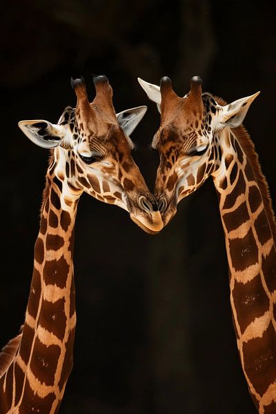 Twee giraffen tegen donkere achtergrond van Art & Soul Creations