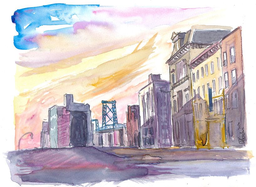 Brooklyn met Williamsburg Bridge van Markus Bleichner