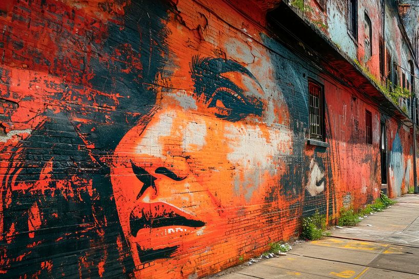 Graffiti-Porträt Frau – Rote Urban Street Art von BowiScapes Abstrakt und digitale Kunst