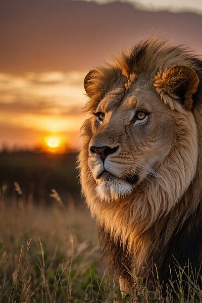 Majestic lion at breathtaking sunset by Art & Soul Creations