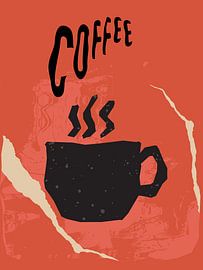 Retro Coffee Cup Wall Art — Minimalist Vintage Café Poster in Burnt Orange by taufid hidayat