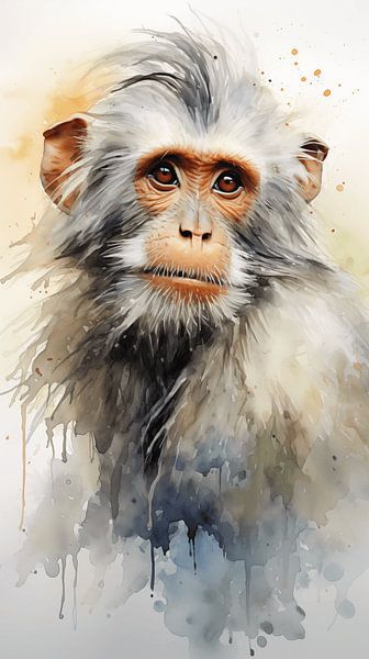 Portret van een baviaan aap, aquarel kunst, verticaal ontwerp van Animaflora PicsStock