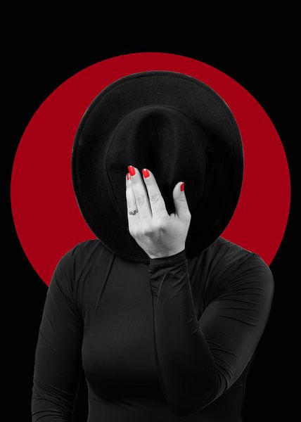 Schwarz-rotes Porträt mit Hut von Laura Loeve