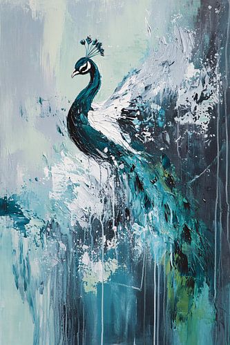 Abstract pauw schilderij op canvas