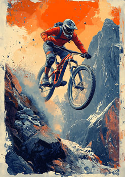 De zwaartekracht trotseren: Moedige sprong van een mountainbiker