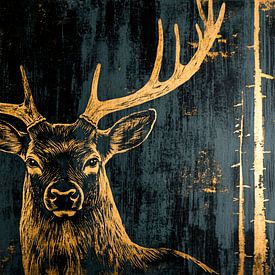 Golden stag with forest background by Art & Soul Creations