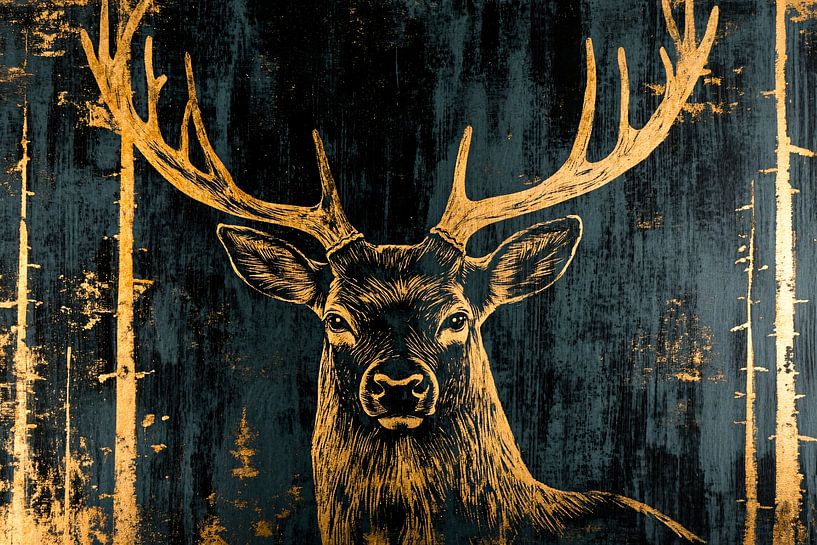 Gouden hert met bos achtergrond van Art & Soul Creations