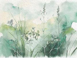 Moderne botanische Malerei: Blühendes Gras von Studio Pieternel