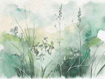 Moderne botanische Malerei: Blühendes Gras