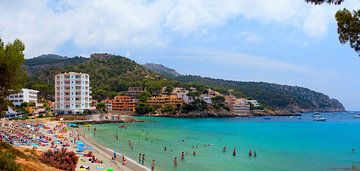 Sunny day on the rocky beach with blue water by Yevgen Belich