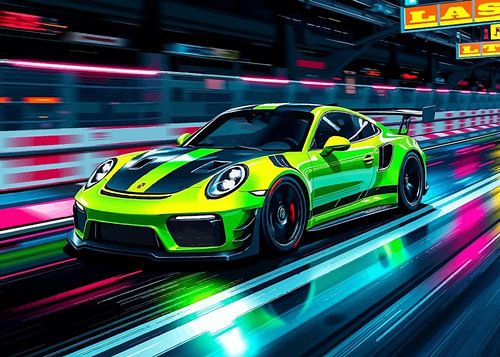 Porsche 911 GT3 RS G Lime Green and Black Stripes