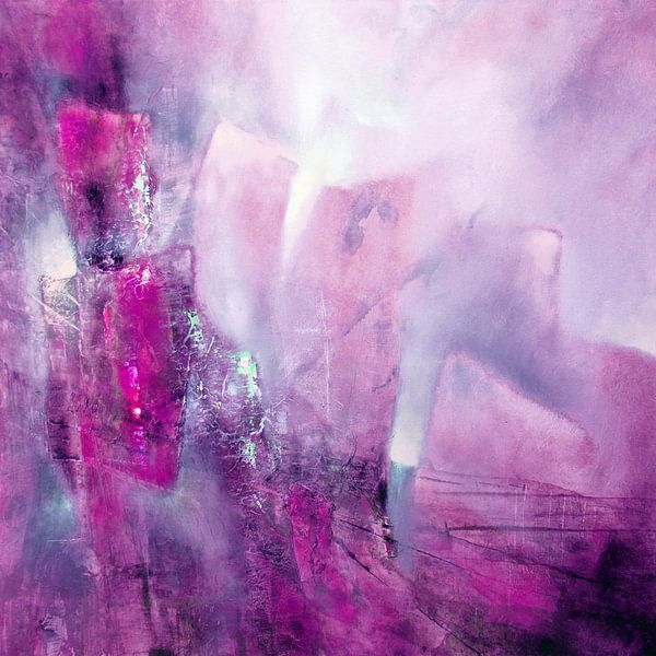 Composition abstraite : rose, rose et une touche de menthe par Annette Schmucker