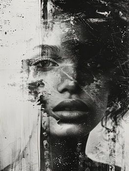 Modernes und abstraktes Porträt in Schwarz und Weiß