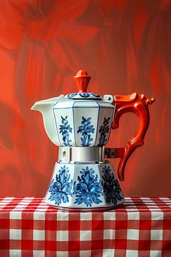 Percolateur rétro bleu et blanc – L'art du café italien sur Marianne Ottemann - OTTI