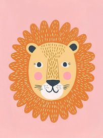 Illustration eines verspielten rosa Löwen – Niedliche Tiermotive für das Kinderzimmer von StudioRemier
