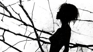 Silhouet van een vrouw voor kale takken van Frank Heinz
