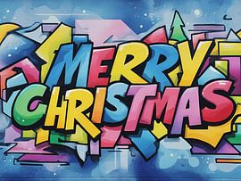 Christmas tree greeting card in graffiti style, poster, holiday  by Ariadna de Raadt-Goldberg