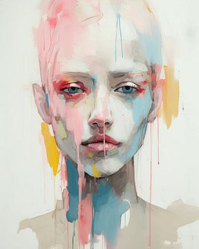 Modern and abstract portrait in pastel colours by Carla Van Iersel