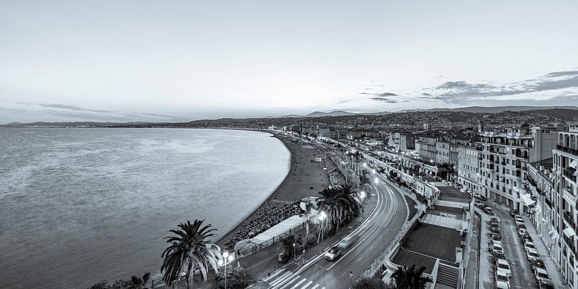 Nice with the Promenade des Anglais in the evening - monochrome by Werner Dieterich