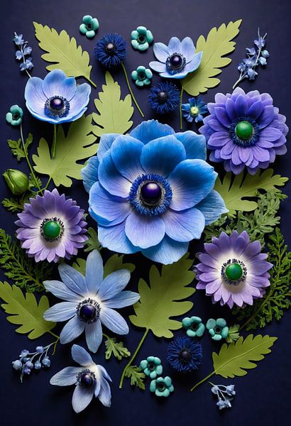 Blaue und lila Blüten - lebendige botanische Komposition von Kleurenrijk