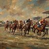 Horse Racing Art - Impressionistic Painting by Jan Keteleer