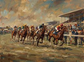 Pferderennsport-Kunst – Impressionistische Malerei von Jan Keteleer