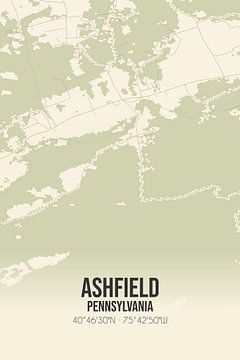 Carte ancienne d'Ashfield (Pennsylvanie), USA. sur Rezona