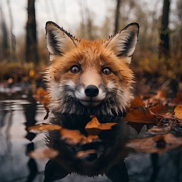 Fox in the water by YArt