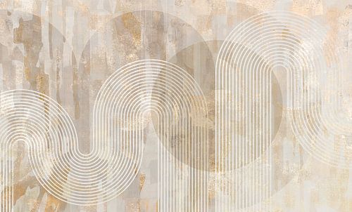 Skandinavien Abstraction Gold Creme Beige von Mad Dog Art