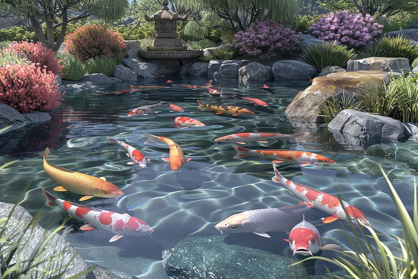 Koi Karpfen fischen in einem Teich von Egon Zitter