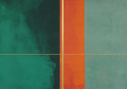 Abstract composition in green, orange and gold