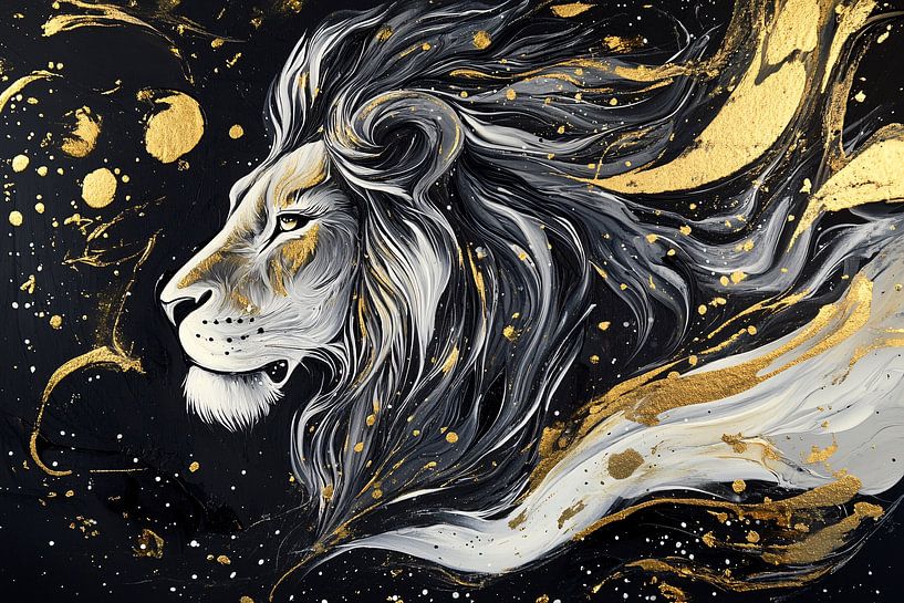 Abstracte leeuw met gouden details van Art & Soul Creations