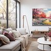 salon moderne dans une maison avec un tableau printanier, un canapé blanc et des meubles modernes sur Animaflora PicsStock