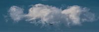 "Up in the sky" wolk met vliegtuig er onder van Harrie Muis thumbnail
