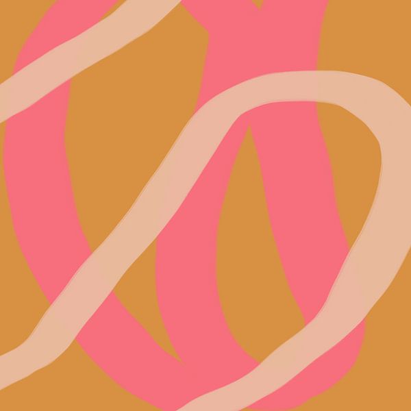 Kleurrijke en speelse moderne abstracte lijnen in roze, oker en wit. van Dina Dankers