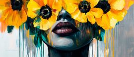 Gezicht met zonnebloemen - Kleurrijke kunst van Poster Art Shop